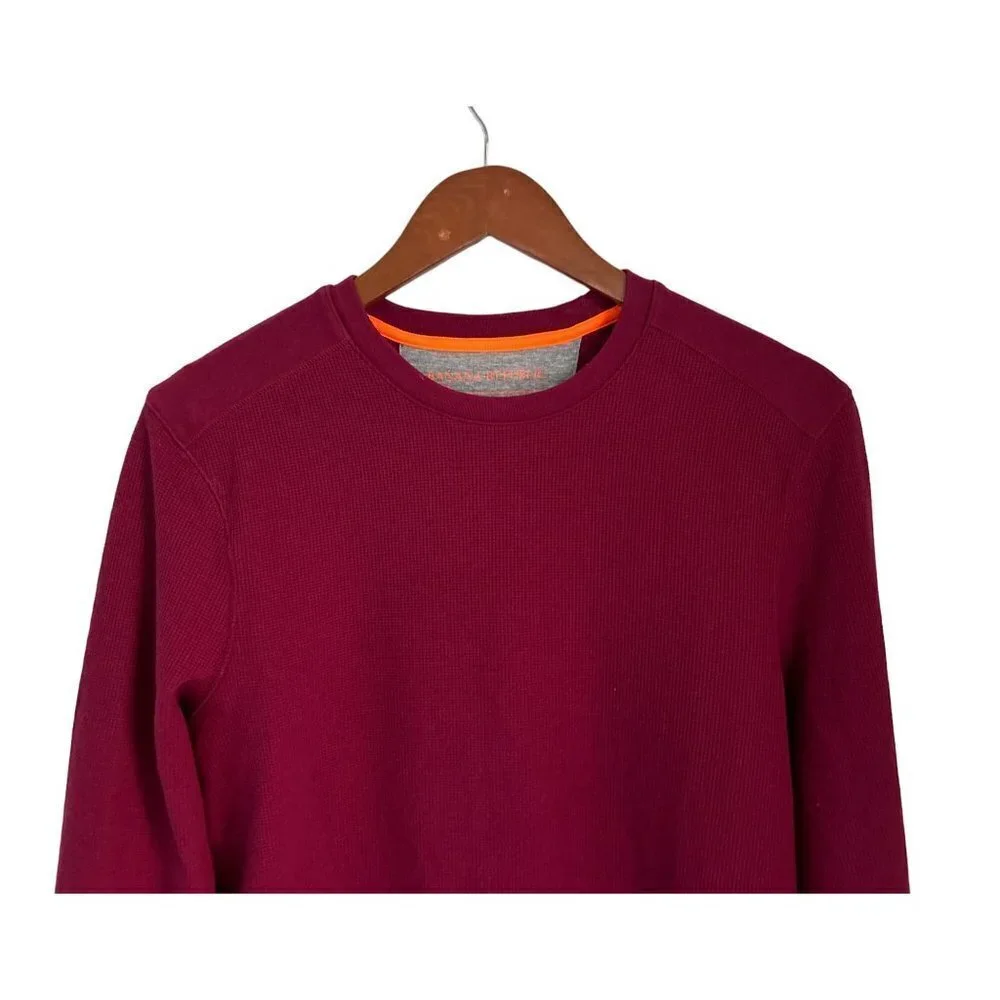 BANANA REPUBLIC Cotton Waffled Tee Sweatshirt Crewneck in Burgundy Size Med